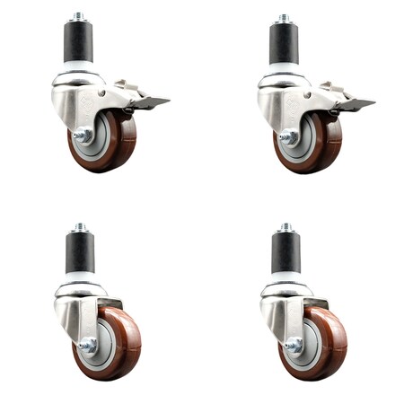 Service Caster 3.5 Inch 316SS Maroon Poly Swivel 1-1/2 Inch Stem Caster Lock Brake SCC, 2PK SS316TTLEX20S3514-PPUB-MRN-2-S-2-112